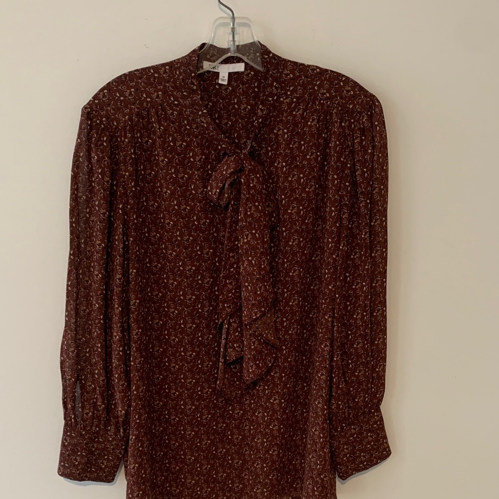 DR2 Brown Floral Women's Blouse sheer fall colors nwot